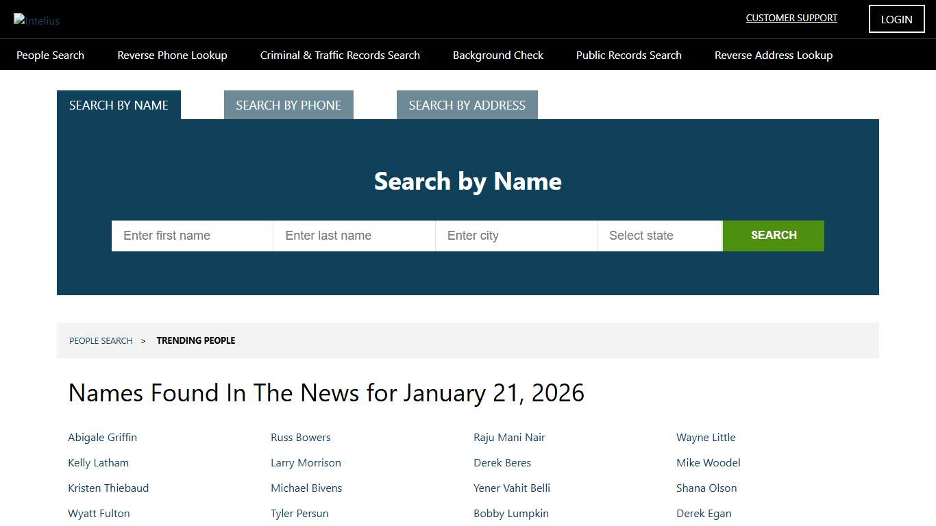 People Search Directory: Names Found In The News for January 21, 2026 | Intelius